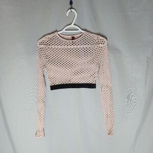La Senza Ladies Mesh  Long Sleeve Crop Top Blush With Black Trim Size SX